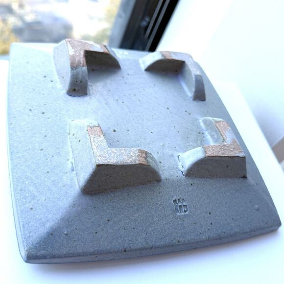 Patrick Horsley Studio Pottery Footed Plate Tray Grey, Blue, Purple 7 3/4" - Picture 2 of 4